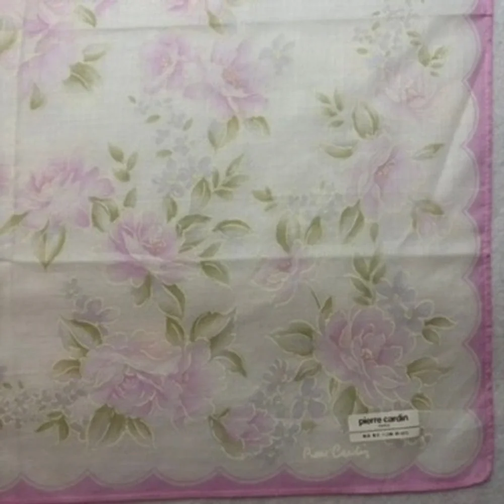 VTG PIERRE CARDIN Scarf Handkerchief Floral Cotton Pink 18x18